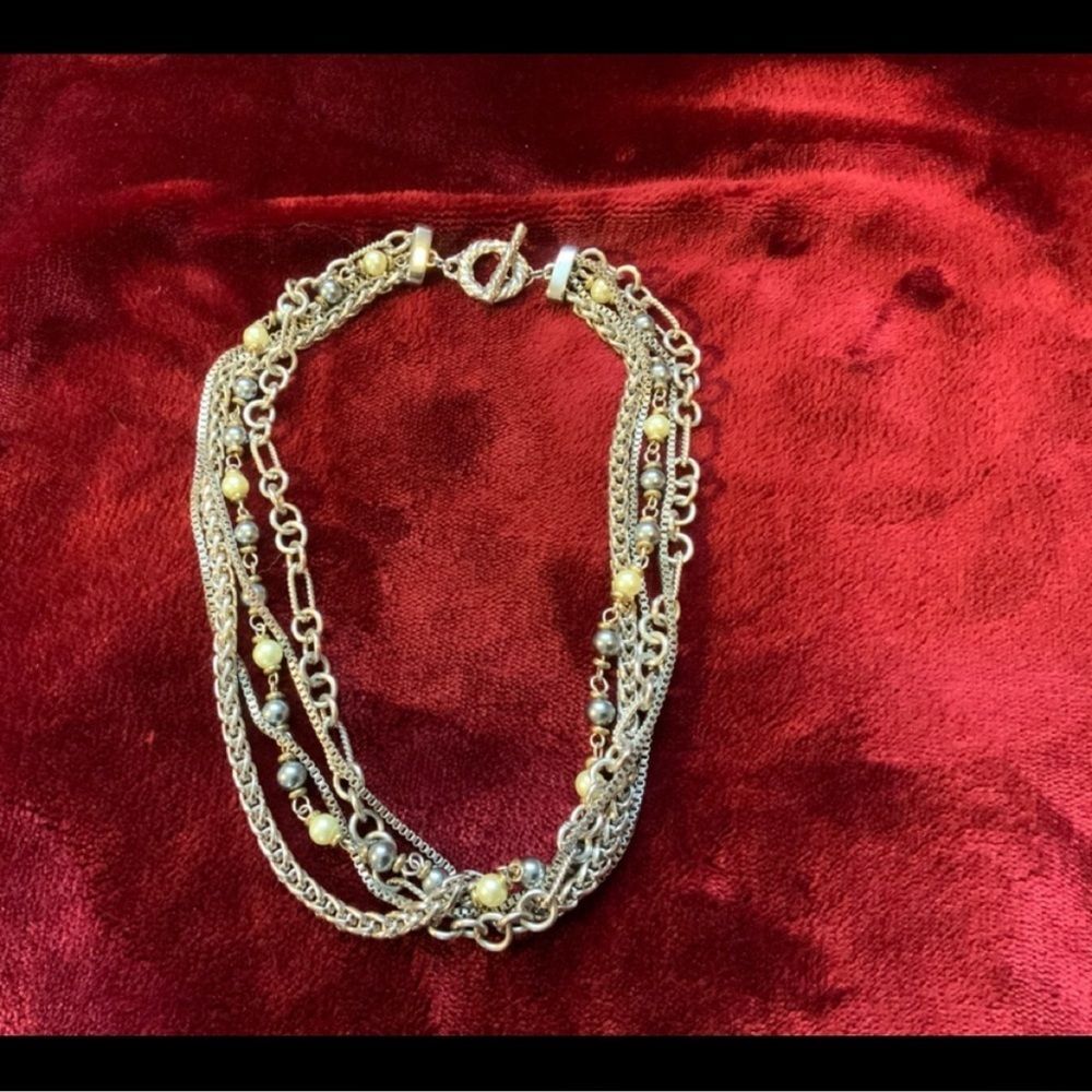 Multi-strand Silver Color Bead 16” Short Necklace